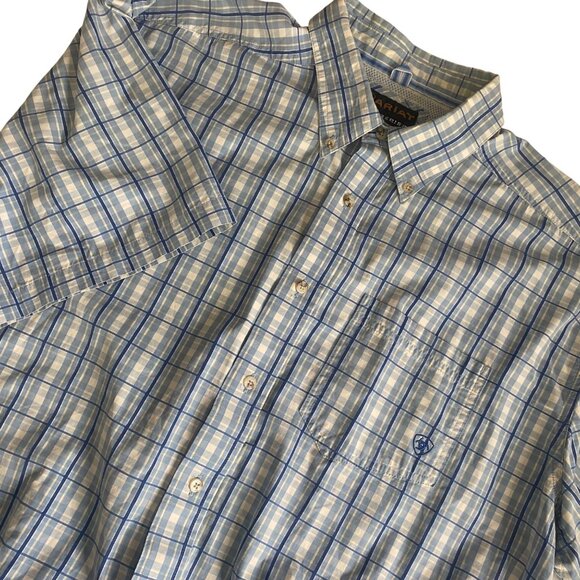 Ariat Pro Series Mens XXL Blue Plaid Short Sleeve Shirt Lightweight Western Work - Picture 1 of 7